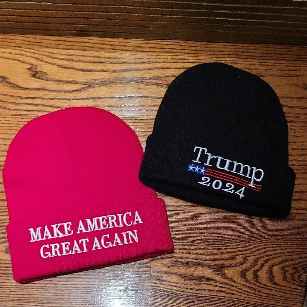 Trump 2024 and MAGA Beanie Set - Red and Black